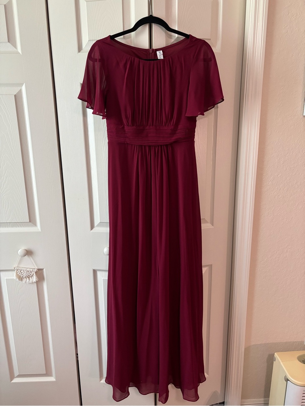 Ever Pretty Burgundy Chiffon Maxi Dress with Flutter Sleeves